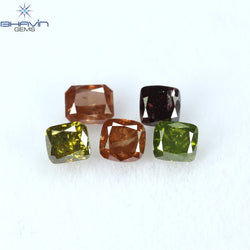 0.82 CT/5 Pcs Cushion Shape Natural Diamond Pink Green Color SI2 Clarity (3.46 MM)