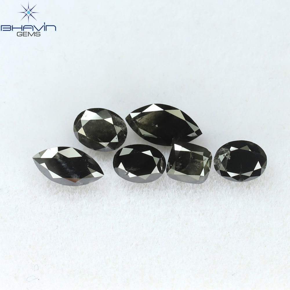 1.50 CT/6 PCS Mix Shape Natural Diamond Black Color Opaque Clarity (6.35 MM)