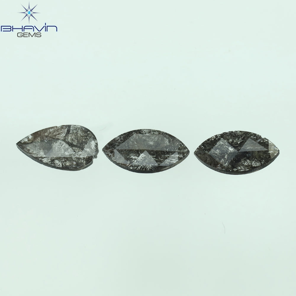 1.29 CT/3 Pcs Mix Slice Shape Natural Diamond  Salt And Pepper Color I3 Clarity (9.40 MM)