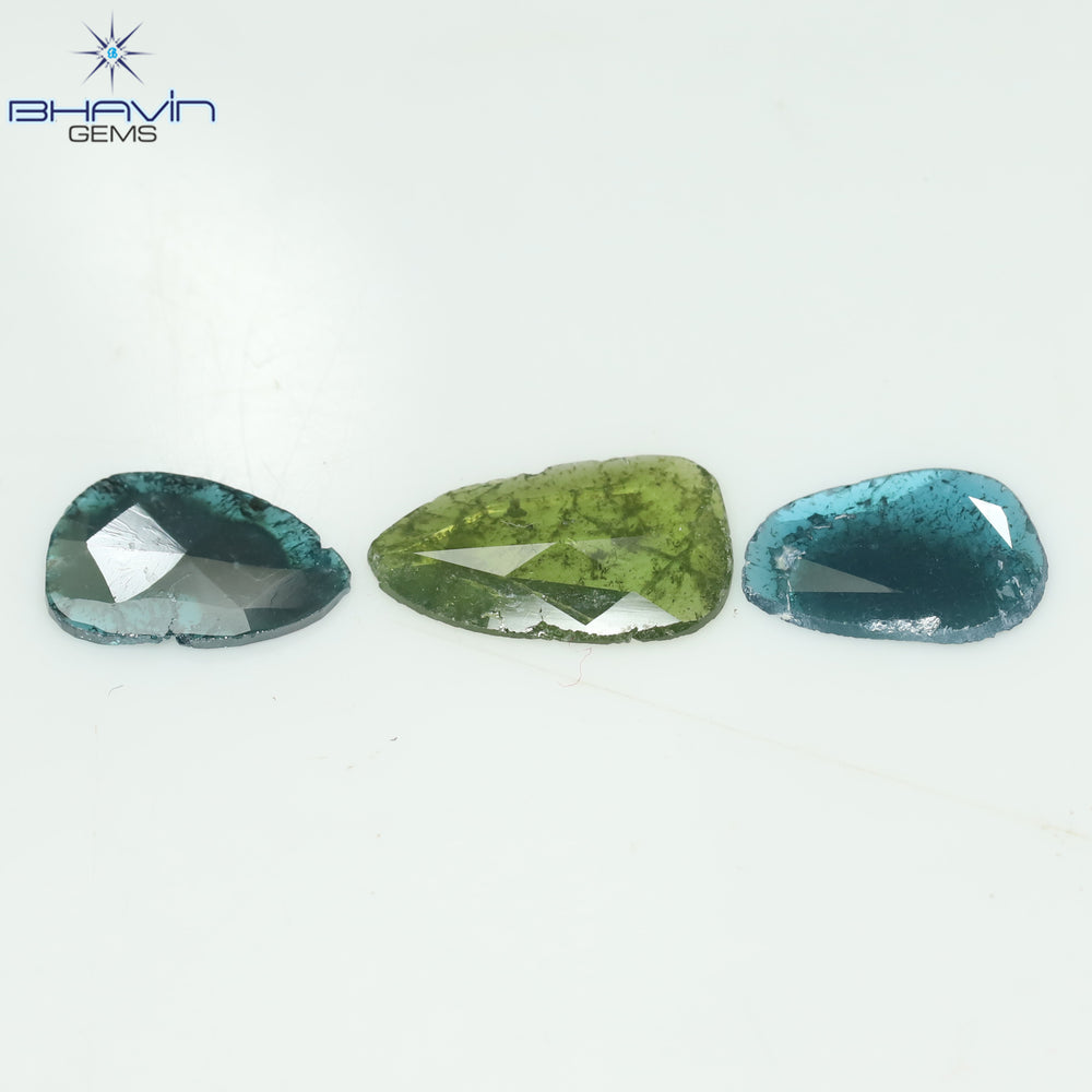 1.74 CT/3 Pcs Slice Shape Natural Diamond Blue Green Color I3 Clarity (11.31 MM)