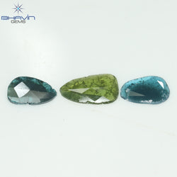 1.74 CT/3 Pcs Slice Shape Natural Diamond Blue Green Color I3 Clarity (11.31 MM)
