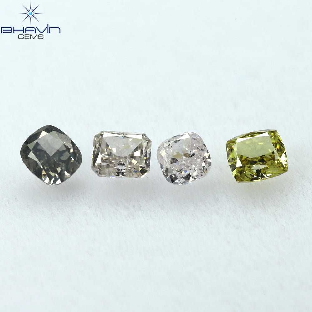 0.51 CT/4 Pcs Cushion Shape Natural Diamond Mix Color VS-SI Clarity (3.08 MM)