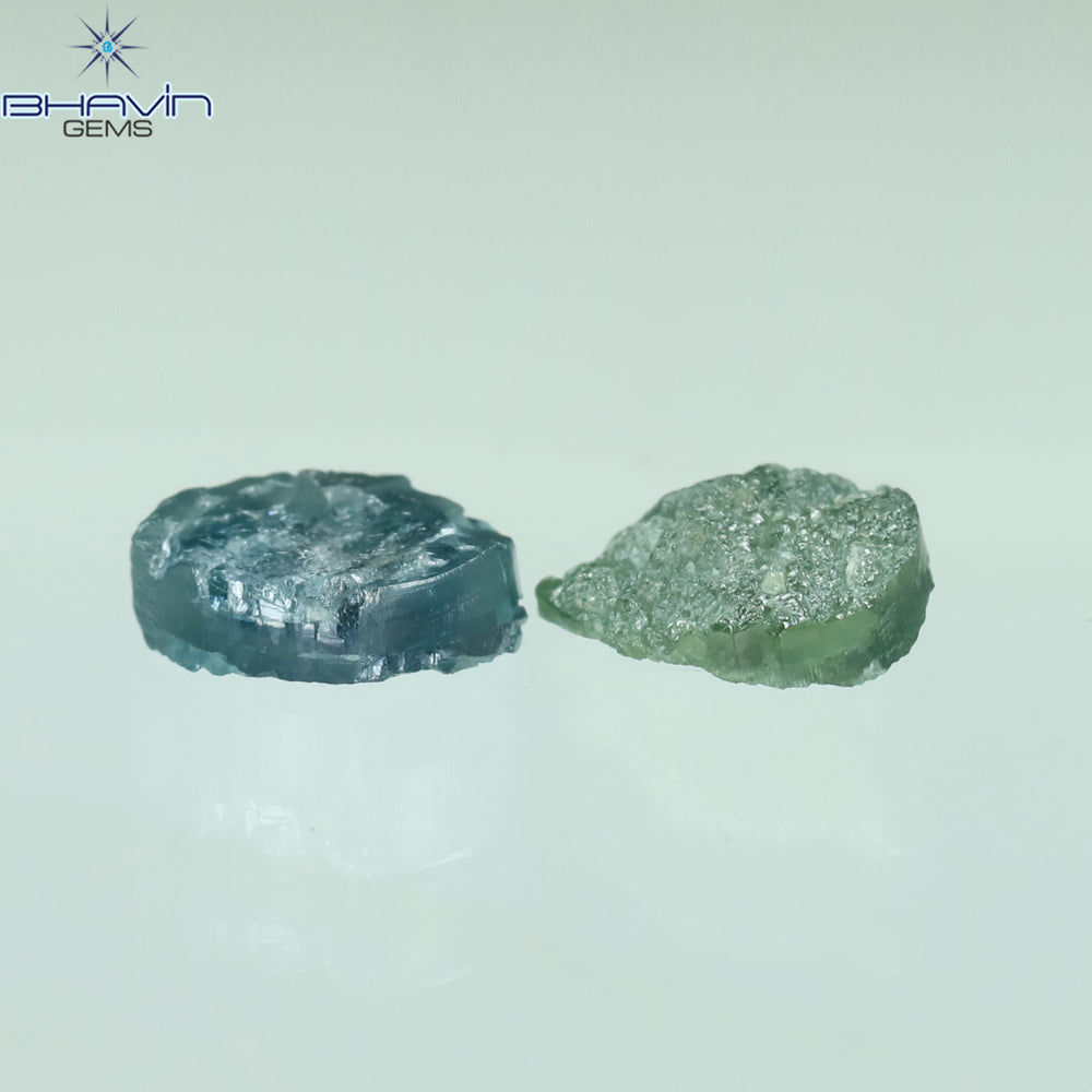 1.19 CT/3 Pcs Pear Rough Shape Blue Green Color Natural Loose Diamond I3 Clarity (6.45 MM)