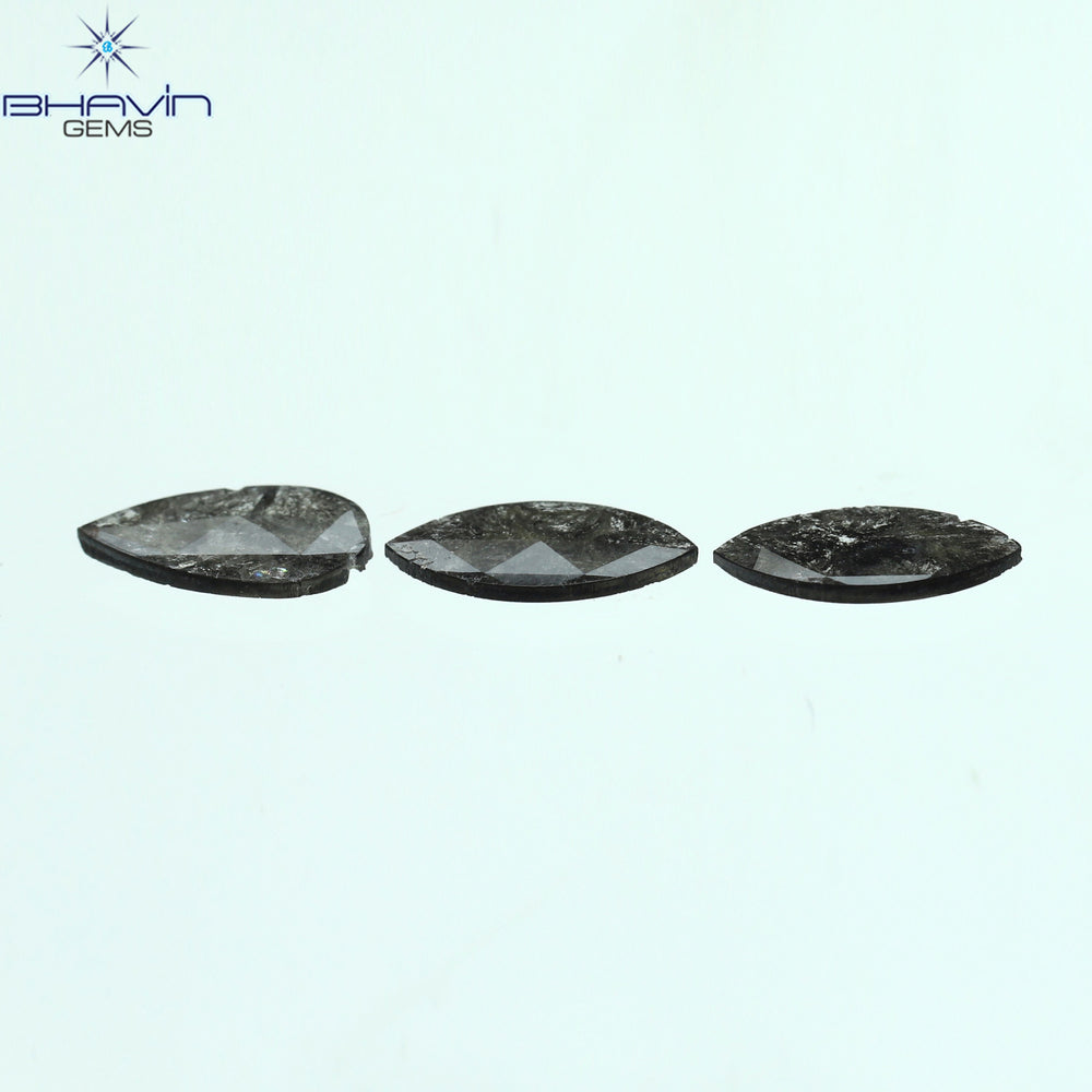 1.29 CT/3 Pcs Mix Slice Shape Natural Diamond  Salt And Pepper Color I3 Clarity (9.40 MM)