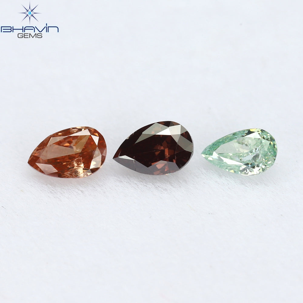 0.31 CT/3 ピース ペアシェイプ ナチュラル ダイヤモンド ピンク カラー SI クラリティ (3.84 MM)