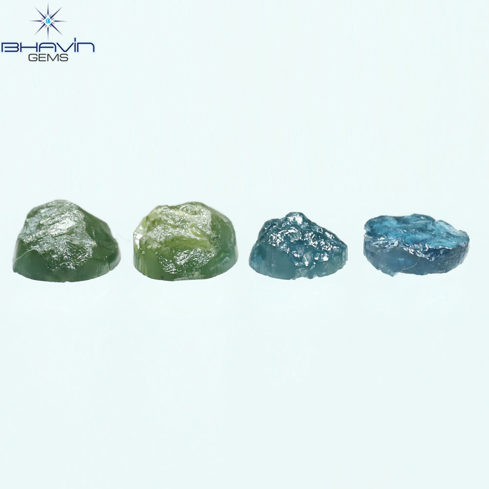 0.62 CT/4 Pcs Round Rough Shape Green Blue Natural Loose Diamond I3 Clarity (3.70 MM)