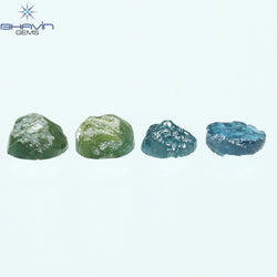 0.62 CT/4 Pcs Round Rough Shape Green Blue Natural Loose Diamond I3 Clarity (3.70 MM)