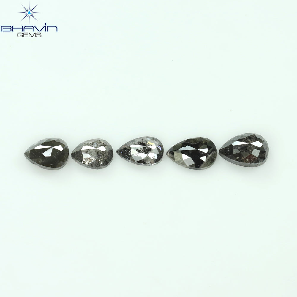 1.37 CT/5 PCS Pear Shape Natural Diamond Salt And Pepper Color I3 Clarity (5.15 MM)
