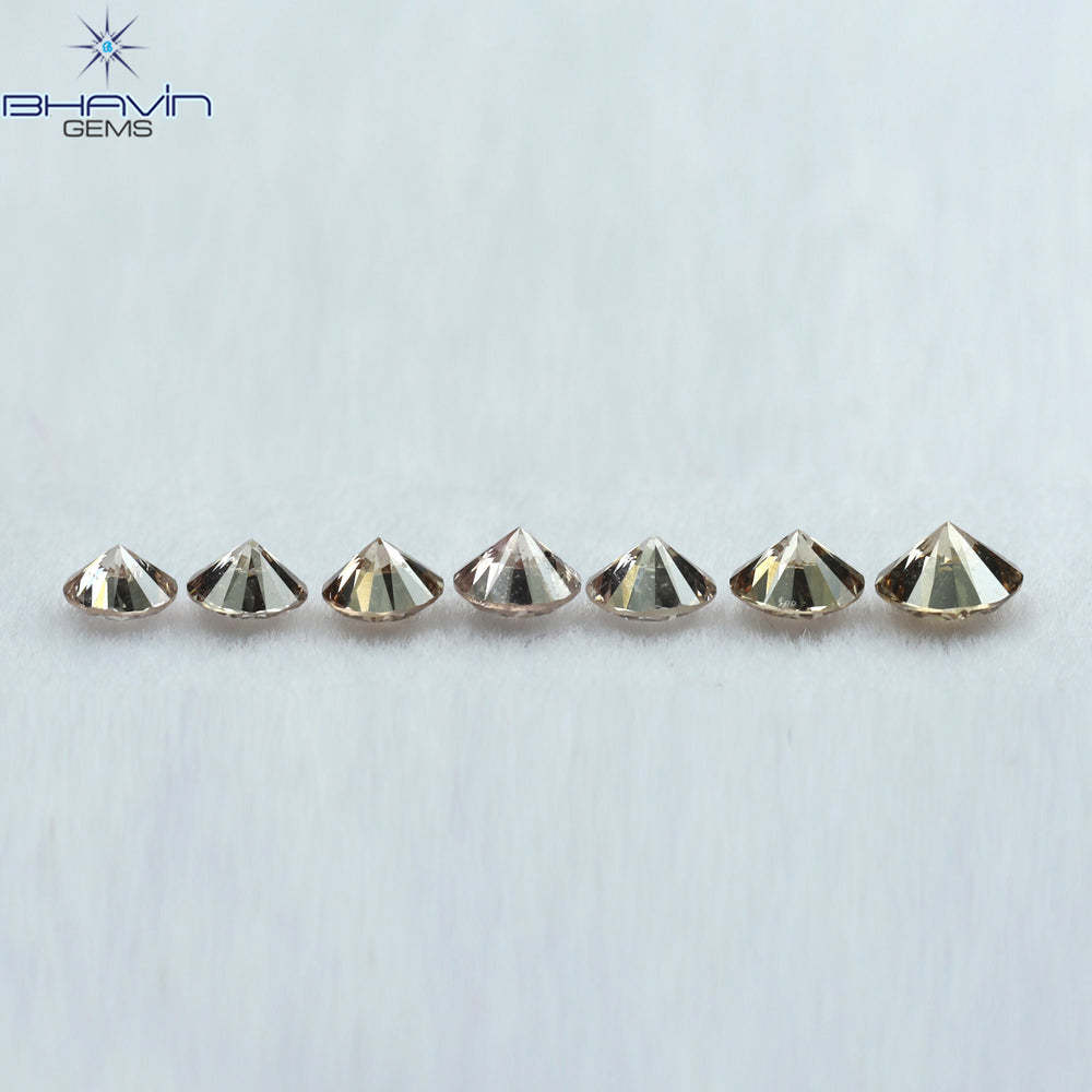 0.56 CT/7 Pcs Round Shape Natural Loose Diamond Brown Pink (Argyle) Color VS2 Clarity (3.20 MM)