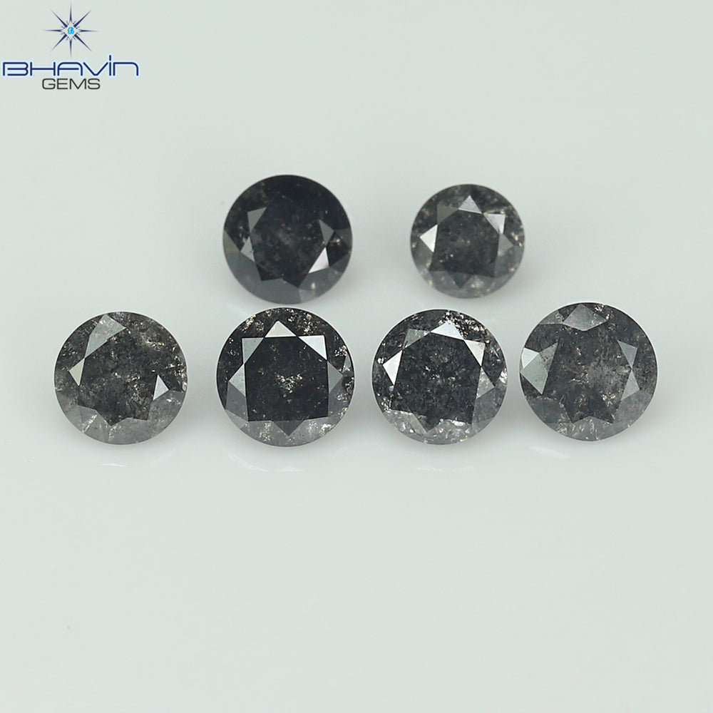 1.00 CT/6 Pcs Round Shape Natural Loose Diamond Salt And pepper Color I3 Clarity (3.52 MM)