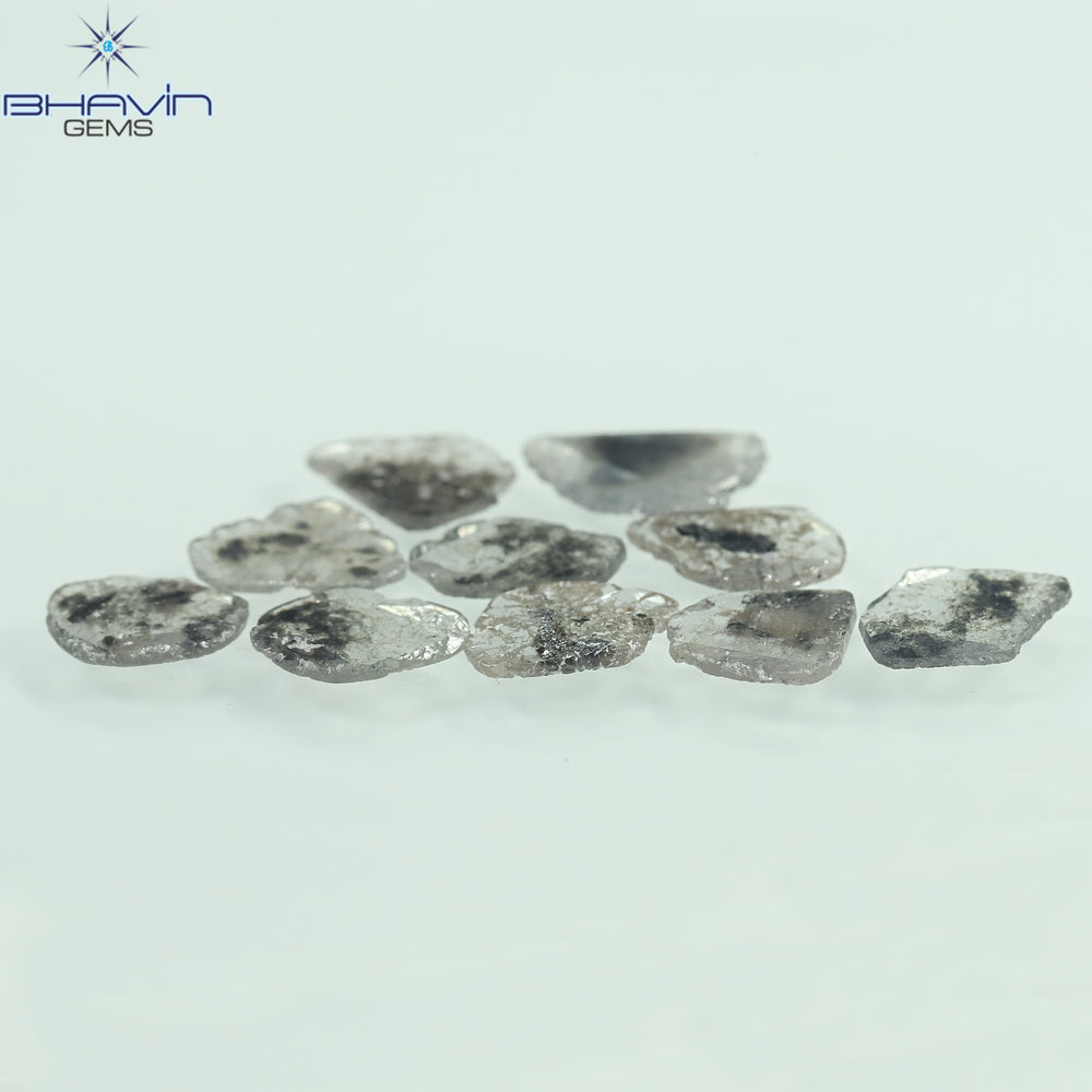 3.64 CT/10 Pcs Slice Shape Natural Diamond Salt And Pepper Color I3 Clarity (9.10 MM)