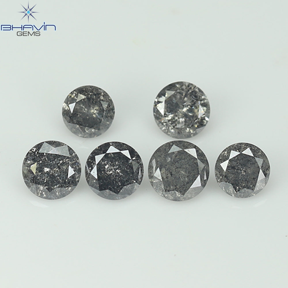 1.05 CT/6 Pcs Round Shape Natural Loose Diamond Salt And pepper Color I3 Clarity (3.64 MM)