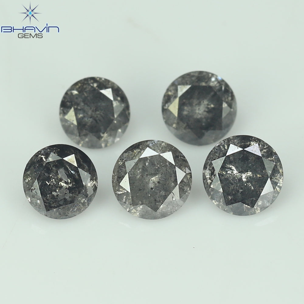 1.14 CT/5 Pcs Round Shape Natural Loose Diamond Salt And pepper Color I3 Clarity (3.93 MM)