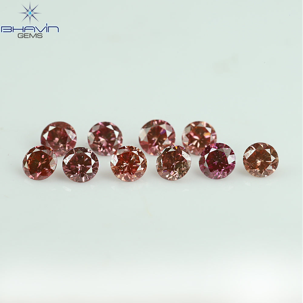 0.42 CT/10 個 ラウンド シェイプ ナチュラル ルース ダイヤモンド ピンク カラー SI クラリティ (2.25 MM)