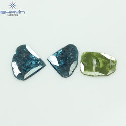 1.38 CT/3 Pcs Slice Shape Natural Diamond Blue Green Color I3 Clarity (9.53 MM)
