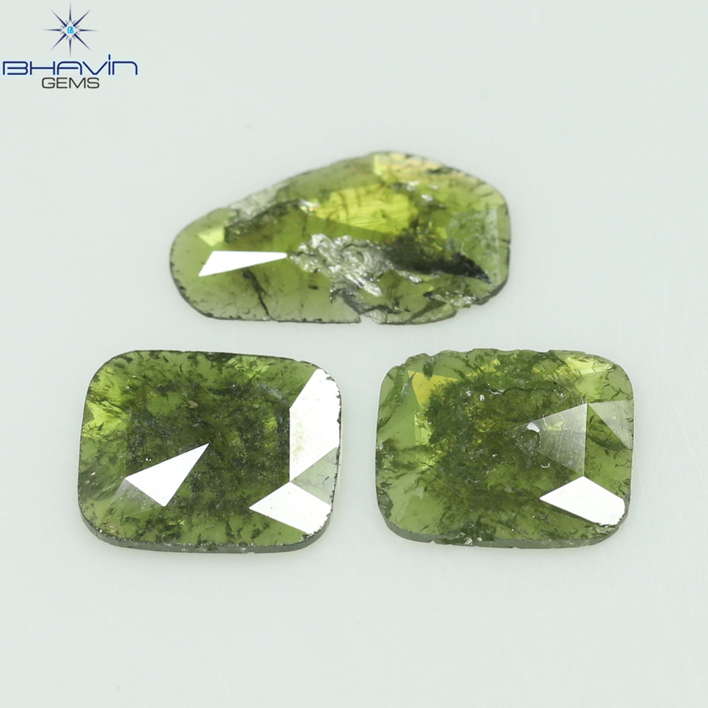 1.28 CT/3 Pcs Slice Shape Natural Diamond Green Color I3 Clarity (9.65 MM)