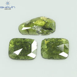 1.28 CT/3 Pcs Slice Shape Natural Diamond Green Color I3 Clarity (9.65 MM)