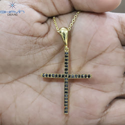 Diamond Pendant, Round Diamond, Black Diamond, Yellow Gold Pendant, Bridal Necklace, Pendant