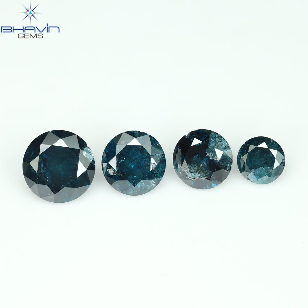 0.85 CT/4 Pcs CT, Round Diamond, Green Color, I3 Clarity