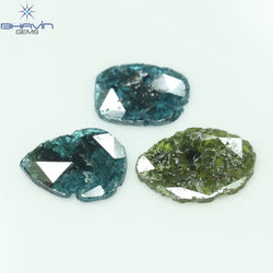 2.14 CT/3 Pcs Slice Shape Natural Diamond Blue Green Color I3 Clarity (10.56 MM)