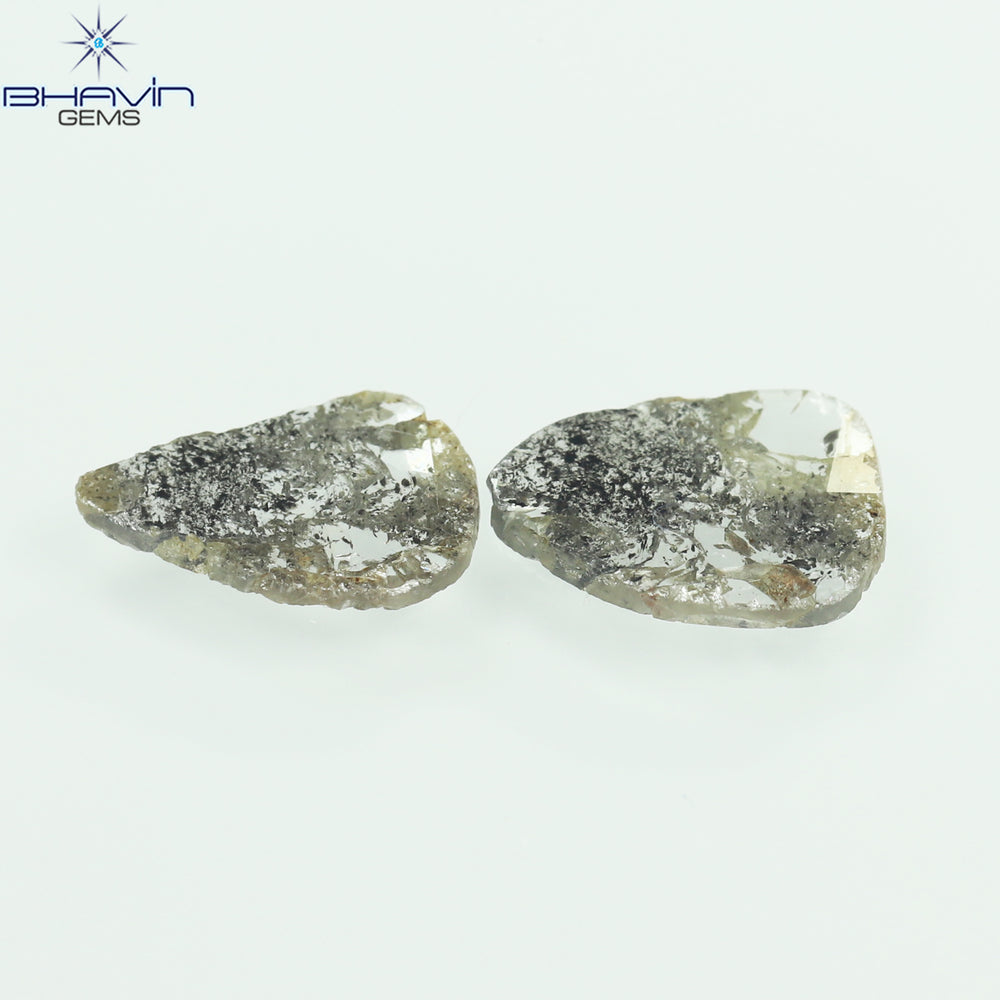 1.35 CT/2 Pcs Slice Shape Natural Diamond Salt And Pepper Color I3 Clarity (9.55 MM)