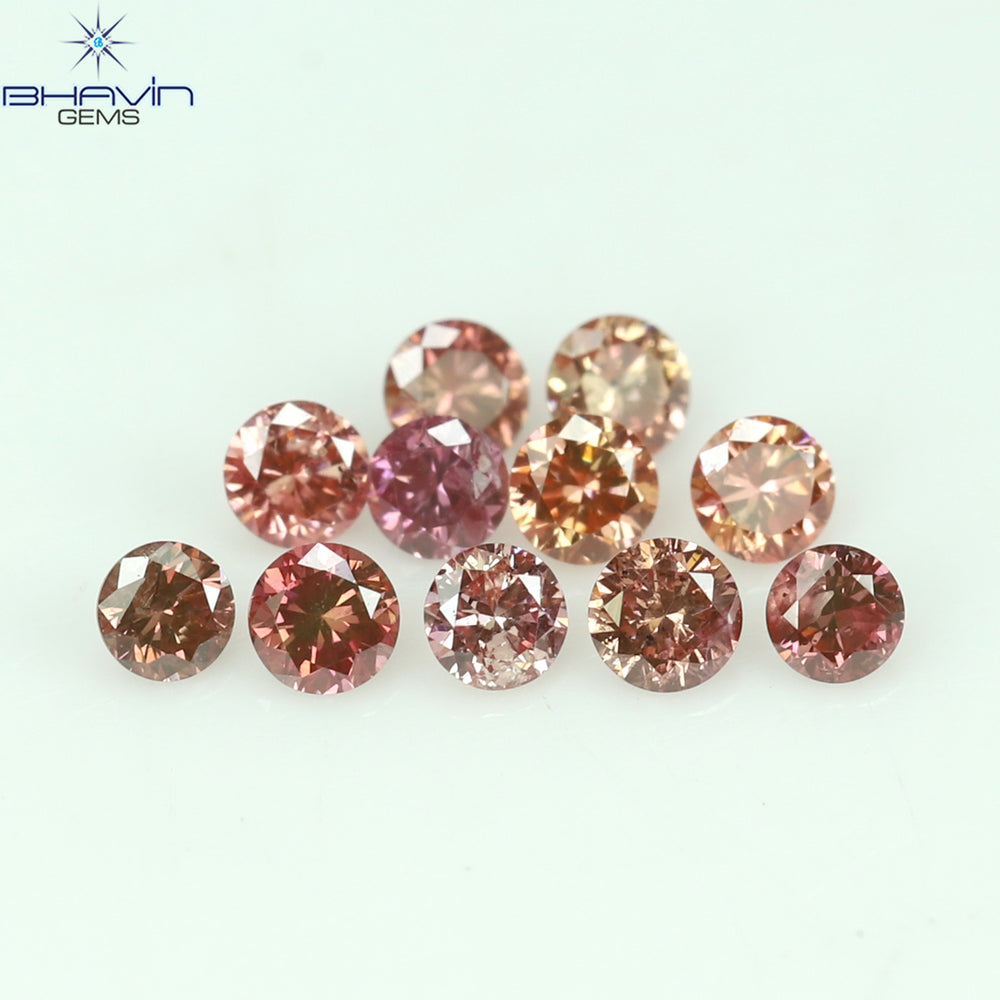 0.22 CT/11 個 ラウンド シェイプ ナチュラル ルース ダイヤモンド ピンク カラー SI クラリティ (1.75 MM)