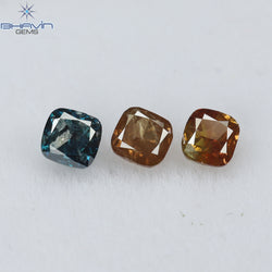 0.56 CT/3 Pcs Cushion Shape Natural Diamond Pink Blue Color I2 Clarity (3.18 MM)