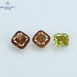 0.65 CT/3 Pcs Cushion Shape Natural Diamond Pink Yellow Color SI2 Clarity (3.18 MM)