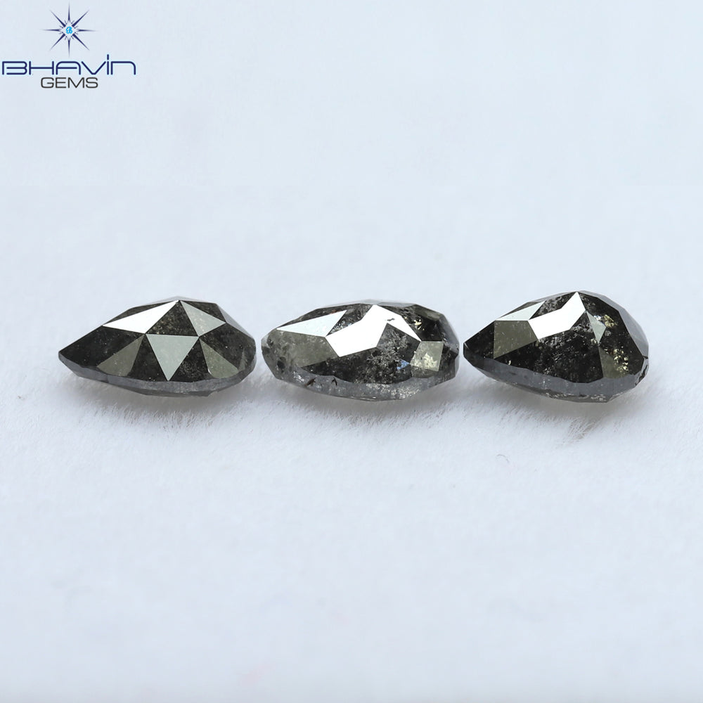 0.95 CT/3 PCS Pear Shape Natural Diamond Salt And pepper Color I3 Clarity (5.02 MM)