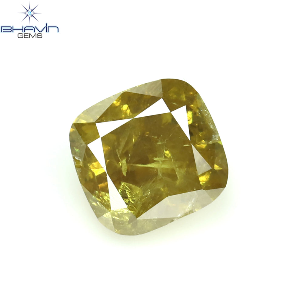 0.61 CT Cushion Shape Natural Diamond Yellow Green Color I2 Clarity (4.58 MM)