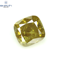 0.61 CT Cushion Shape Natural Diamond Yellow Green Color I2 Clarity (4.58 MM)