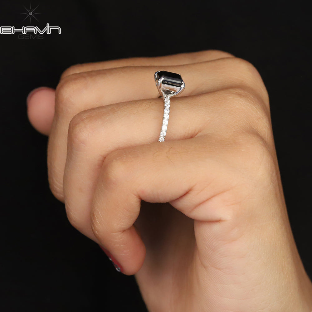 Emerald Diamond Natural Diamond Ring Black Color Gold Ring Engagement Ring