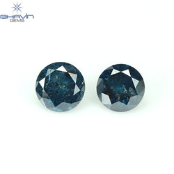 0.67 CT/2 Pcs Round Diamond Blue Diamond Natural Diamond I3 Clarity (4.28 MM)