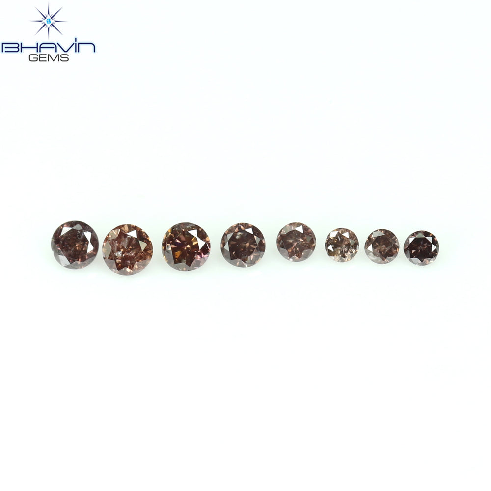 0.11 CT/8 Pcs Round Shape Natural Loose Diamond Brown Pink Color I1 Clarity (1.70 MM)