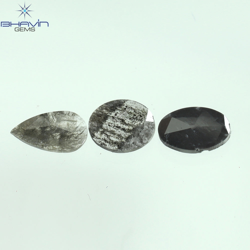 0.97 CT/3 Pcs Mix Slice Shape Natural Diamond  Salt And Pepper Color I3 Clarity (7.50 MM)