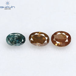 0.65 CT/3 Pcs Oval Shape Enhanced Pink Blue Color Natural Loose Diamond SI2 Clarity (4.25 MM)