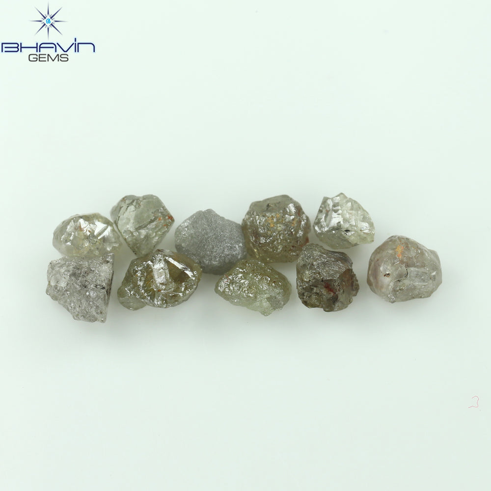 3.38 CT/10 Pcs Rough Shape Grey Color Natural Diamond I3 Clarity (3.84 MM)