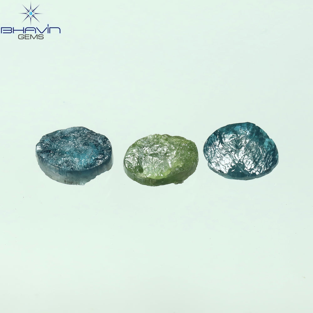 1.36 CT/3 Pcs Oval Rough Shape Blue Green Natural Loose Diamond I3 Clarity (6.70 MM)