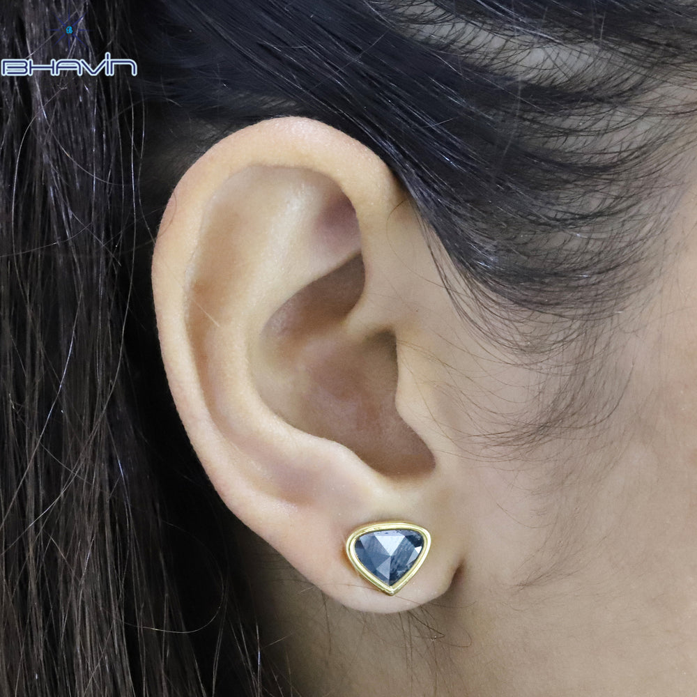 Heart Slice Rosecut Diamond Earring, Blue Diamond, Natural Diamond Earring