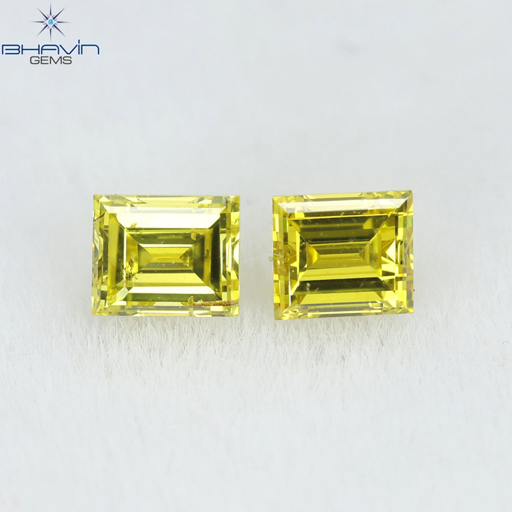 0.22 CT/2 Pcs Square Cut Natural Diamond Enhanced Yellow Color VS2 Clarity (2.69 MM)