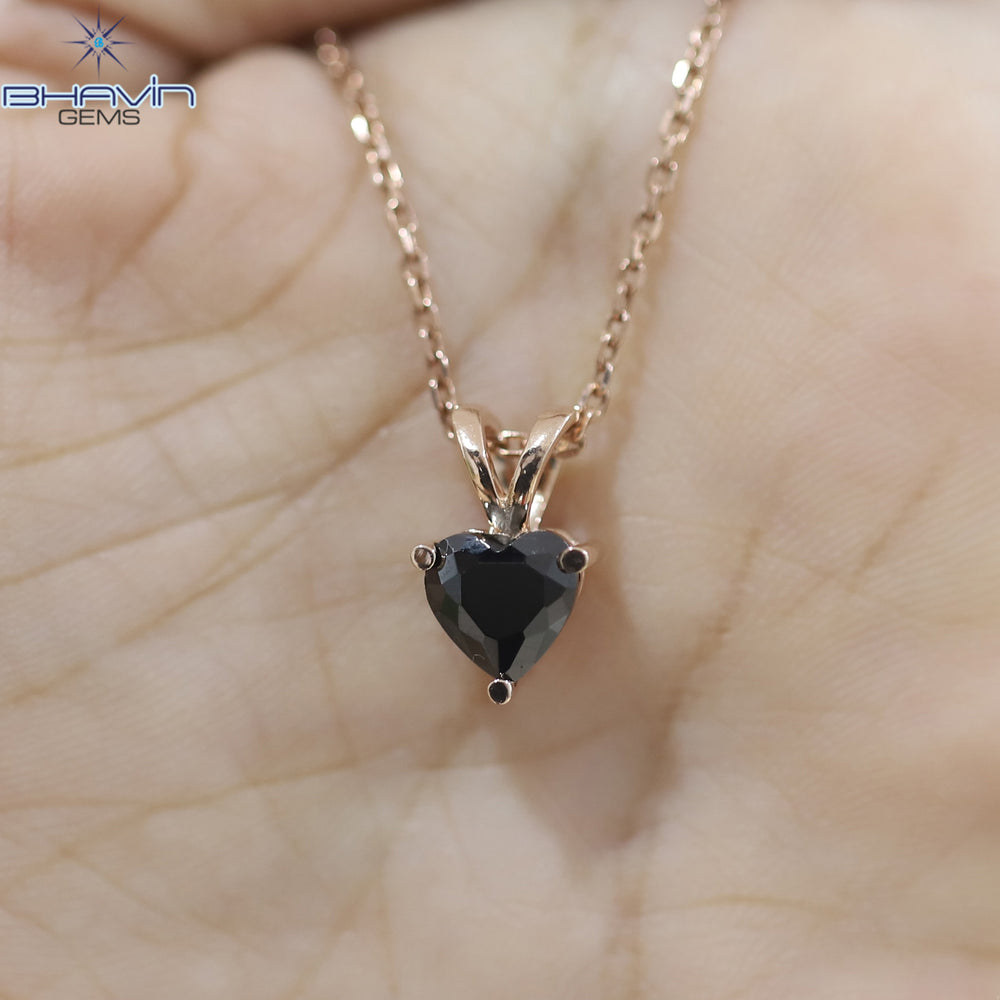 Diamond Pendant-Earring, Heart Diamond, Black Diamond, Yellow Gold, Bridal Necklace