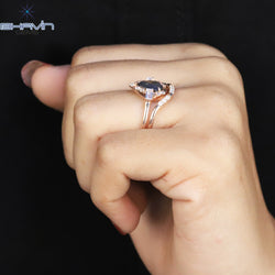 Pear Diamond Natural Diamond Ring Salt And Pepper Color Gold Ring Engagement Ring
