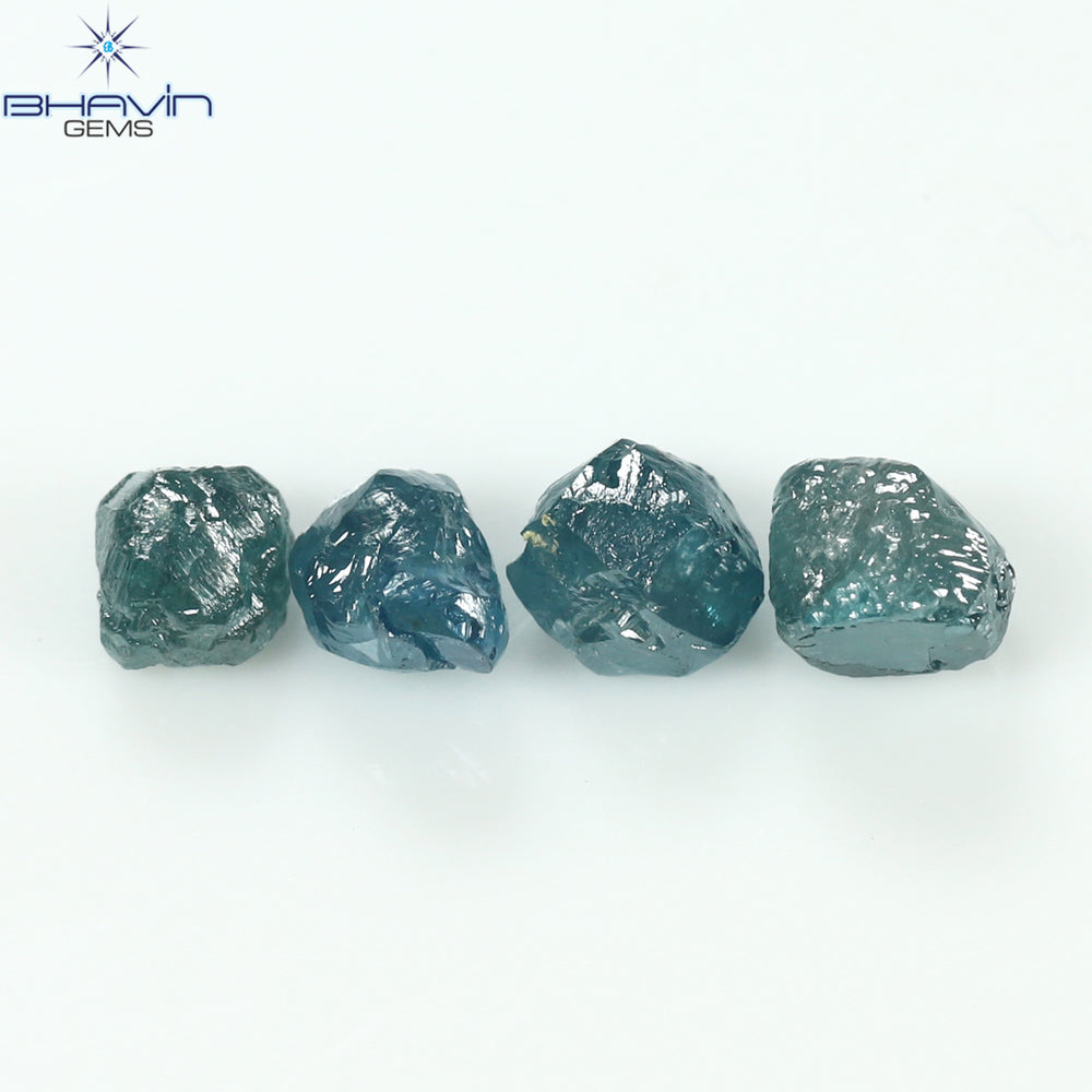 1.83 CT/4 PCS Rough Shape Enhanced Blue Color Natural Diamond I3 Clarity (4.46 MM)