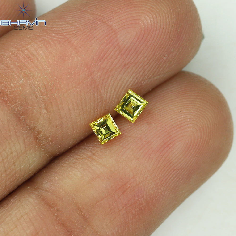 0.23 CT/2 Pcs Square Cut Natural Diamond Enhanced Yellow Color VS-SI Clarity (2.75 MM)