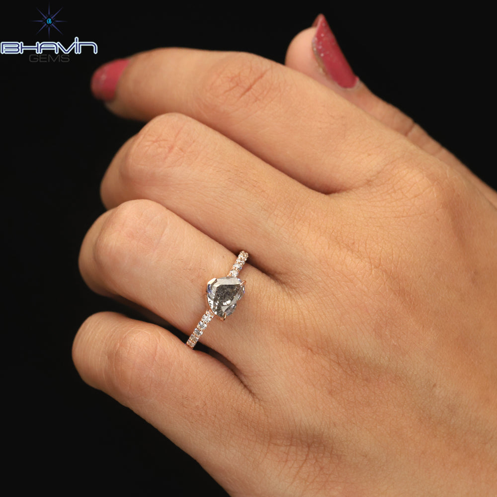 ハート ダイヤモンド ソルト アンド ペッパー ダイヤモンド、天然ダイヤモンド リング、婚約指輪