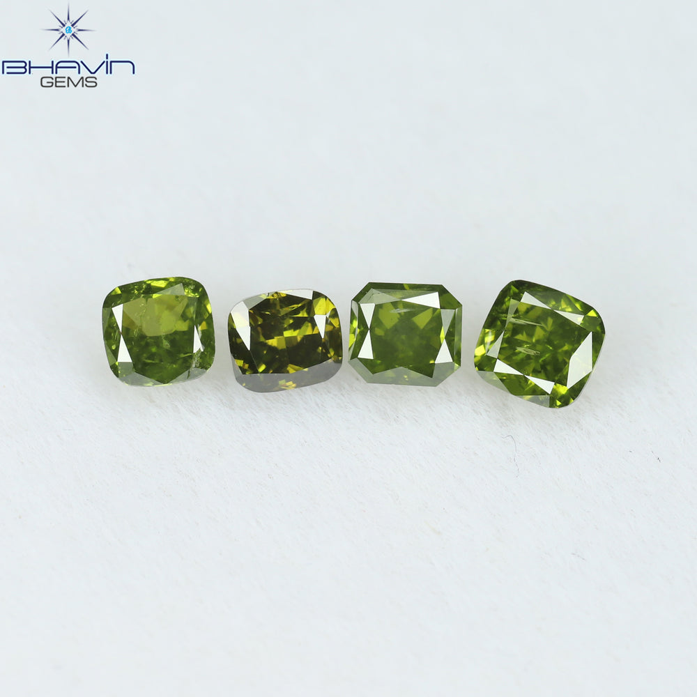 0.56 CT/4 Pcs Cushion Shape Natural Diamond Green Color SI Clarity (3.04 MM)