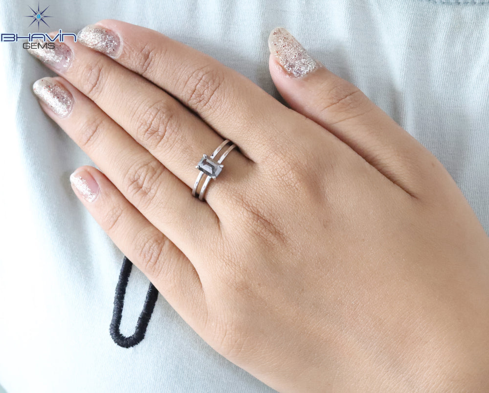 Emerald Diamond, Salt And Pepper Diamond, Natural Diamond Ring, Engagement Ring