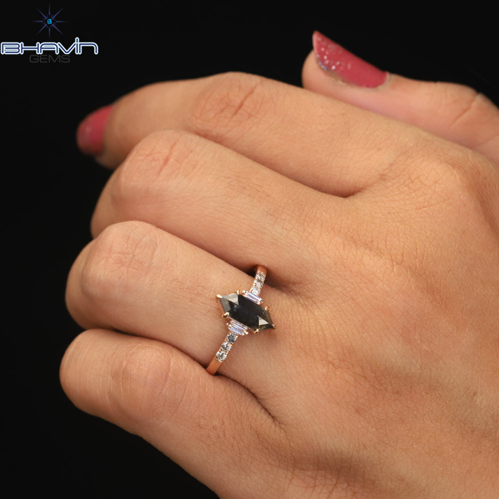 Hexagon Diamond Salt And Pepper Diamond Natural Diamond Ring Gold Ring Engagement Ring