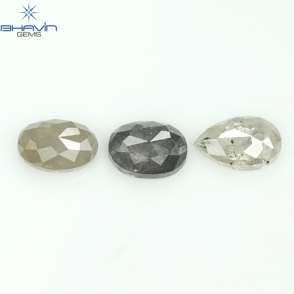 1.26 CT/3 PCS Oval Pear Shape Natural Diamond Salt And pepper Color I3 Clarity (5.32 MM)