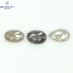 1.26 CT/3 PCS Oval Pear Shape Natural Diamond Salt And pepper Color I3 Clarity (5.32 MM)